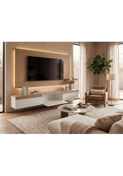 Purelıne Ledli Duvar Tv Ünitesi 140 Cm Meşe Beyaz Beyaz-meşe 160 Cm