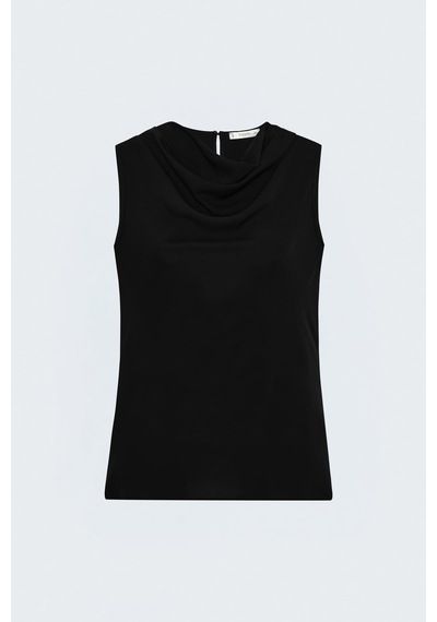 Sateen Desenli Degaje Yaka Bluz - Siyah-137963