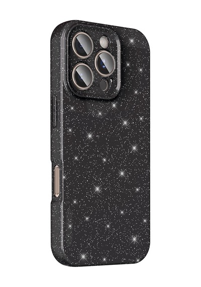 Apple Uyumlu Apple iPhone 16 Pro Max Kılıf Kamera Korumalı Simli Lüks Koton Kılıf Siyah