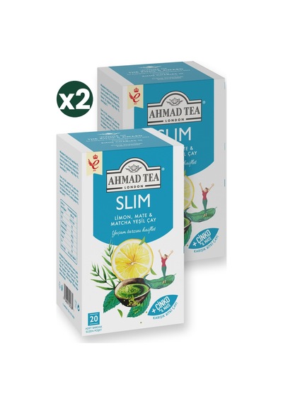 Ahmad Tea Slim Limon, Mate Ve Matcha Yeşil Çay Karışımı 20'li 2'li Ekonomik Paket Toplam 40 Poşet Çay