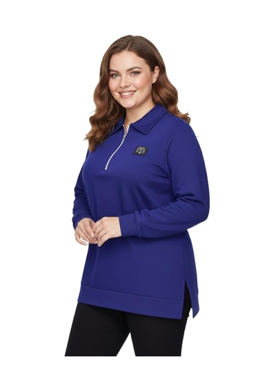 Caftan Kadın Polo Yakalı Önü Fermuarlı Bluz Bgl-st05088 İndigo