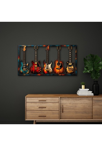 Beş Gitar - Metal Tablo - Dec0226 150 X 78 Cm Çok Renkli