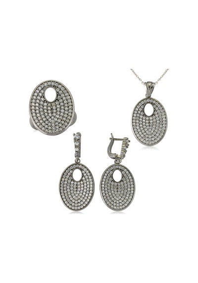 Casera's Gümüş Beyaz Taşlı Oval Kadın Set Csr2182052 Gümüş