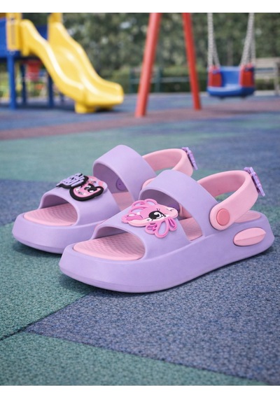Wordex Twg 4505 Süs Detaylı Çocuk Park Bahçe Plaj Sahil Yazlık Sandalet Terlik Lila - Pembe