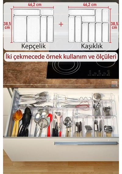 Tr 16'li Set Modüler Kaşıklık Ve Kepçelik Çekmece Içi Düzenleyici Şeffaf Mutfak Organizer Şeffaf 85 X 49 Genel
