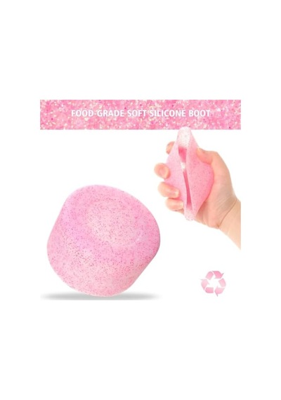 Pembe Simli Silikon Termos Taban Koruyucu Ve Fiyonk Pipet Tıpası Seti