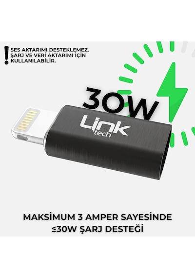 Linktech Type-c To Lightning Dönüştürücü Adaptör, Usb 3.1 Hızlı Şarj 3a Ve 5 Gbps Veri Aktarımı, İphone Ve İpad Uyumlu Kompakt Şarj Çevirici Siyah