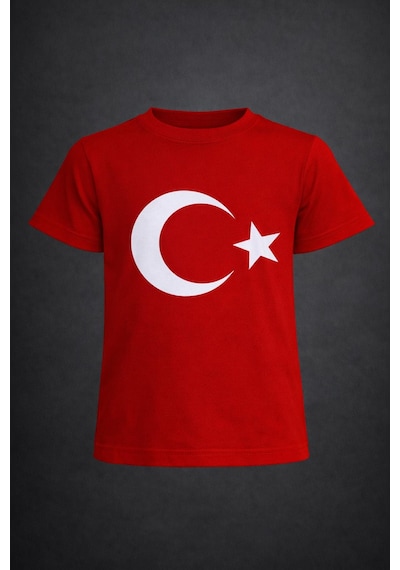 Dıgıl Kids Çocuk Bayrak Tişört Kırmızı Beyaz Penye Ay Yıldız Kırmızı