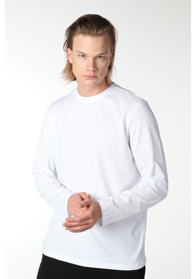 Defys Erkek Bisiklet Yaka Uzun Kollu Regular Fit Basic Tişört Beyaz - 499080070 Beyaz