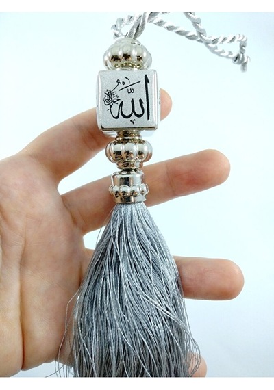 Allah Muhammed Lafzı Gri Araba Dikiz Ayna Süsü Plastik Hediyelik