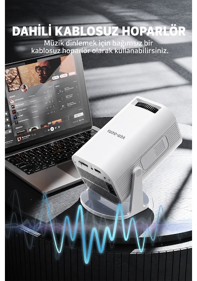Ven-dens Vd-pjt001 Android 14 Taşınabilir Led Projeksiyon Cihazı, Hd 720p, 150 Ansı Lümen, Beyaz