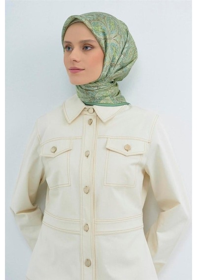 Armine İpek Eşarp 2026 Yaz - 9540-54 Yeşil Twill Yeşil Mor