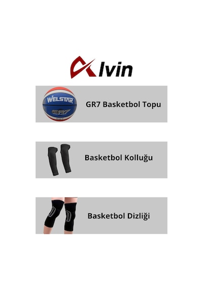 Basketbol Spor Seti - Basketbol Topu, Dizlik, Kolluk Ile Tam Takım L Beden