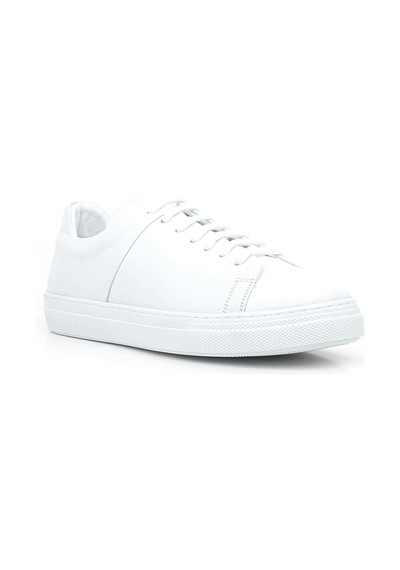 Beyaz Hakiki Deri Kadın Bağcıklı Sneaker Ayakkabı Beyaz