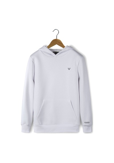 Unisex Beyaz Göğsü Ve Kolu Baskılı Kalın Üç Iplik Şardonlu Kapüşonlu Hoodie Sweatshirt Beyaz Unisex Beyaz Göğsü Ve Kolu Baskılı Kalın Üç Iplik Şardonlu Kapüşonlu Hoodie Sweatshirt Beyaz