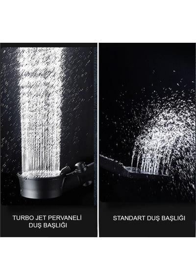 5 Fonksiyonlu Turbo Jet Pervaneli Duş Başlığı Aç-kapa Butonlu Siyah Plastik Diğer