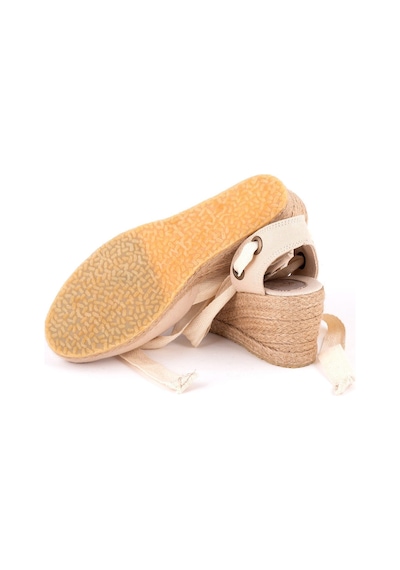 Star Tombis Gerçek Elişi Arkası Açık Geniş Ipli Dolgu Topuk Keten Kadın Espadril Handmade Bej