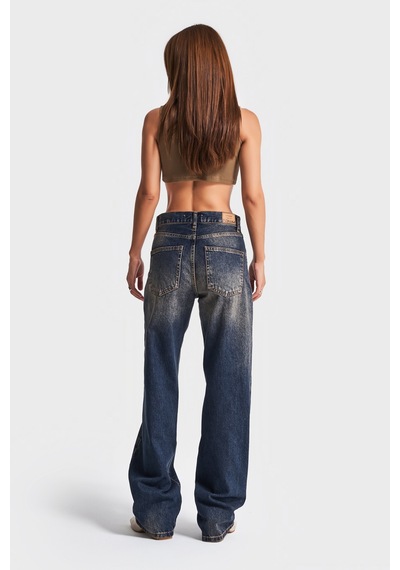 Itsbasic Kadın Koyu Tint Rengi Lora Loose Fit %100 Koton Ortabel Denim Jean Koyutint