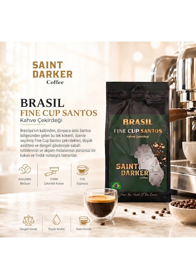 Saint Darker Brasil Fine Cup Santos Single Origin Çekirdek Kahve 1 KG