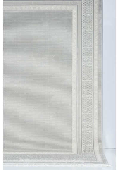 Meander Desenli Pamuk Tabanlı Salon - Oturma Odası Gri Renk Halı Gri