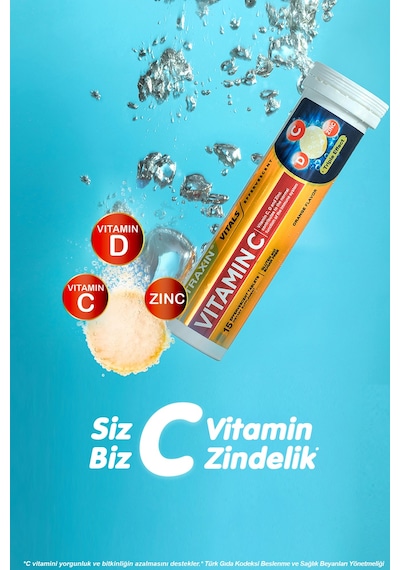 Nutraxin Vitamin C D Zinc 15 Efervesan Tablet