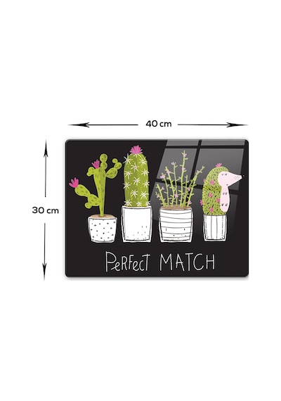 Decorita Cam Kesme Tahtası | Perfect Match-Siyah Fon|30cm x 40cm