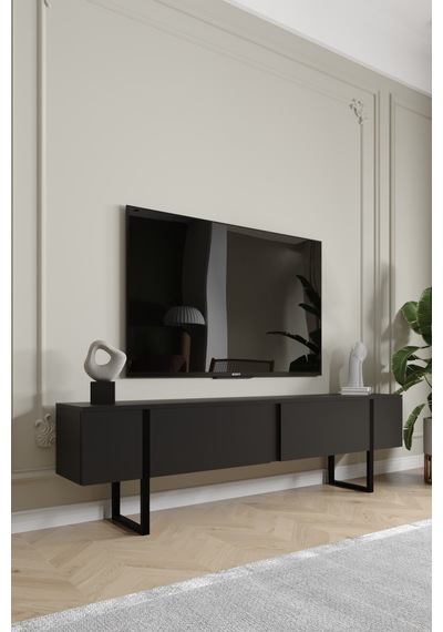 Serenity Metal Ayaklı Tv Ünitesi 180 Cm - Siyah Siyah