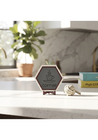 Coffee Temalı Masaüstü Süsü Yaşam Alanlarınıza Kahve Keyfi Ve Modern Bir Hava Katan Estetik Dekoratif Obje 10x10 Cm, Kül Gri