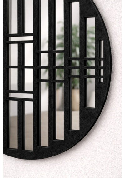 Oval Ayna Pleksi Duvar Dekoru Keçe Detaylı Modern Aynalı Tablo Siyah Siyah