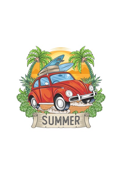 Paybuy Yaz Retro Beetle Sörf Tasarımı Baskılı Kadın Tişört Beyaz