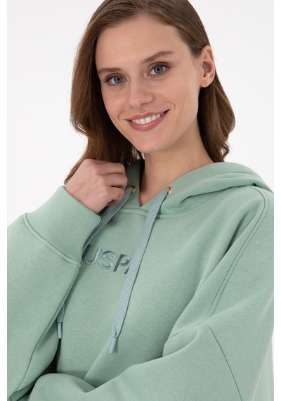 U.S. Polo Assn. Kadın Su Yeşili Kapüşonlu Sweatshirt 50292370-VR048