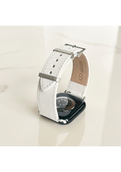 Goldoni Apple Watch Uyumlu Beyaz İnce Gerçek Deri Kordonu Metal Köprülü