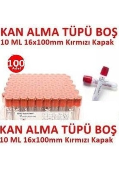 Medikaltec 100 Adet Kan Alma Tüpü, Kırmızı Kapak, Serum Tüpü 10ml 16x100mm, Bd Vacutainer