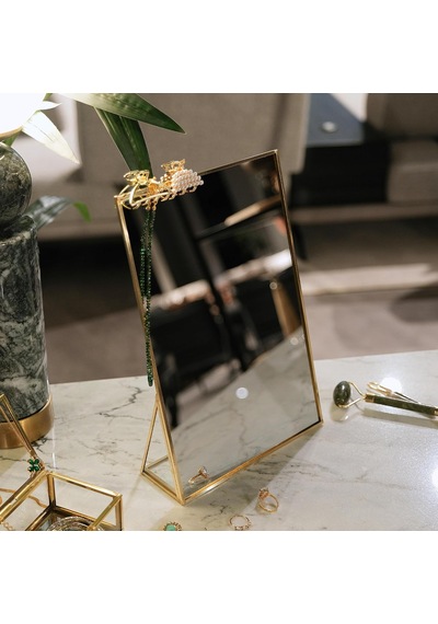 30x20cm Pirinç Gold Masaüstü Makyaj Aynası Dekoratif Yapımı