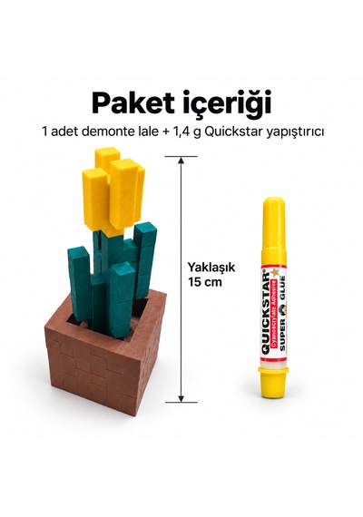 Piksel Lale Biblo - 3d Baskı, Minecraft Esintili Sarı