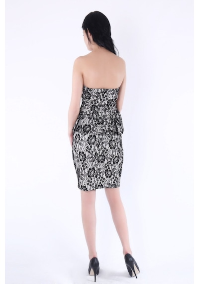Mango Dantel Peplum Elbise Gri