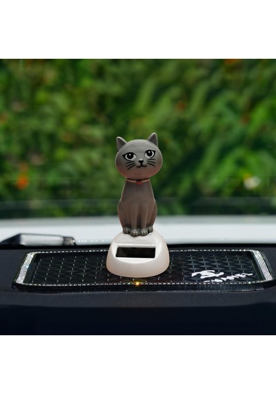 Solar Güneş Enerjili Sallanan Dans Eden Kedi Figürü Araba Torpido Masaüstü Dekor Biblo 10 Cm Emoji