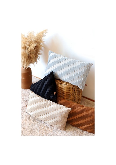 Bohem Özel Tasarım Punch Panç Desen Dekoratif Dikdörtgen Kırlent Kılıfı 28x50 cm Zigzag Natural