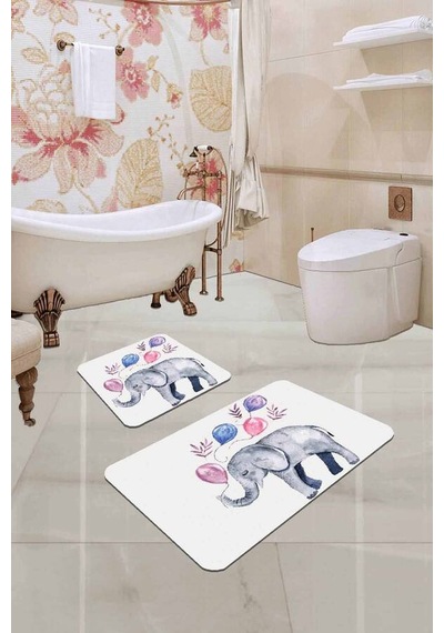 Ekru Filli Banyo Halısı Klozet Takımı 2'li Paspas Seti Bs225n11