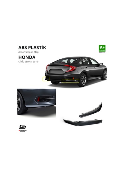S-dizayn Honda Civic Fc5 Abs Plastik Arka Tampon Flap Parlak Siyah 2016-2021 A+kalite