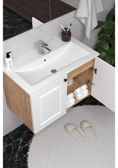 Teta Home Aldera 80 Cm Mdf Gövde Membran Kapak Banyo Dolabı Seti Atlantik Çam - Beyaz Teta Home Aldera 80 Cm Mdf Gövde Membran Kapak Banyo Dolabı Seti Atlantik Çam - Beyaz