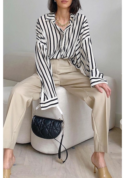 Madmext Mad Girls Beyaz Çizgili Gömlek Mg1383-beyaz Beyaz
