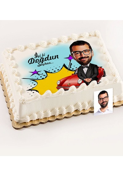 Kişiye Özel Bay Patron Karikatür Baskılı Yaş Pasta Için Yenilebil (367083857)