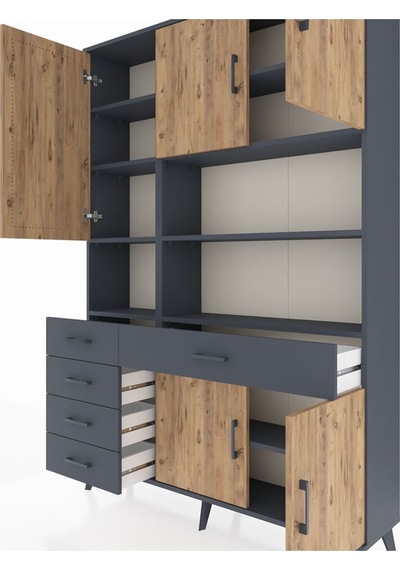 Arges Dolap 9 Raflı 5 Çekmeceli 5 Kapaklı 132x30x195 Antrasit-çam/antrasit Atlas Çam/antrasıt Arges Dolap 9 Raflı 5 Çekmeceli 5 Kapaklı 132x30x195 Antrasit-çam/antrasit Atlas Çam/antrasıt