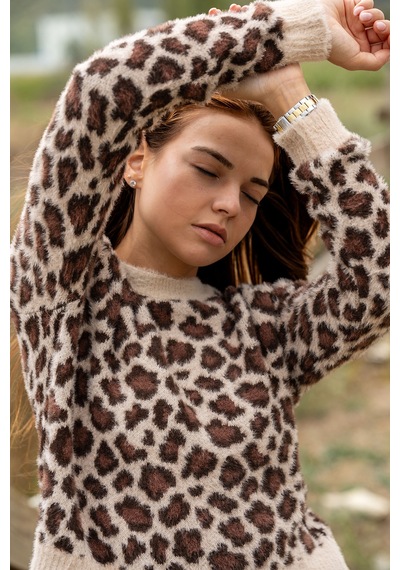 Verdeblanco Leopar Desenli Tüylü Kazak Leopar