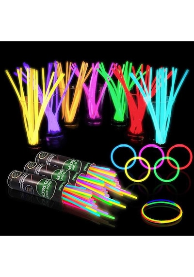 100 Adet Fosforlu Çubuk Glow Stick Fosforlu Bileklik Neon  Işık