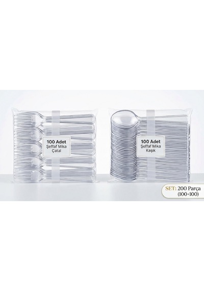 100 Adet Plastik Yemek Kaşık + 100 Adet Plastik Büyük Çatal Seti - Dayanıklı Kullan At Piknik Ve Parti Seti 200 Parça Mega Paket