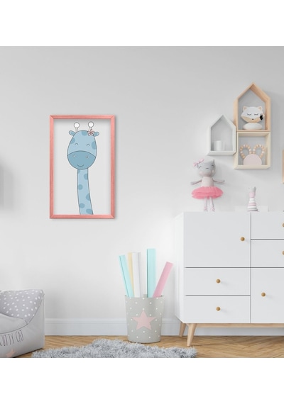 Bk Home Tatlı Zürafa Tasarımlı Dekoratif Pembe Ahşap Çerçeveli Ço (551088272)