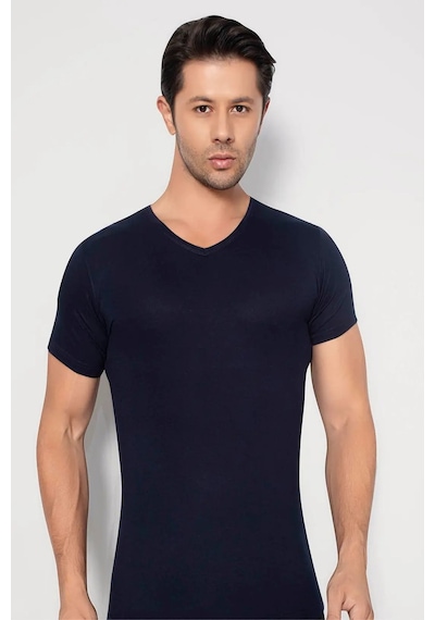 Astrid T Premium Günlük Giysi Ev Giyimi Spor Tişörtü Erkek Lacivert Bambu Tişört V Yaka Kısa Kollu Fanila
