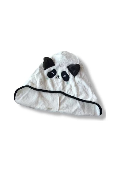 Caş Dekorasyon Beyaz Renk Panda Figürlü Lastikli Saç Havlusu/ Bonesi Beyaz